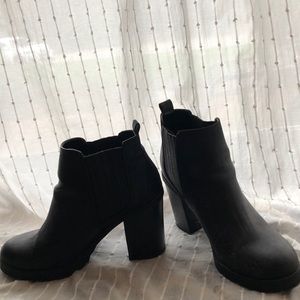 Black faux leather booties